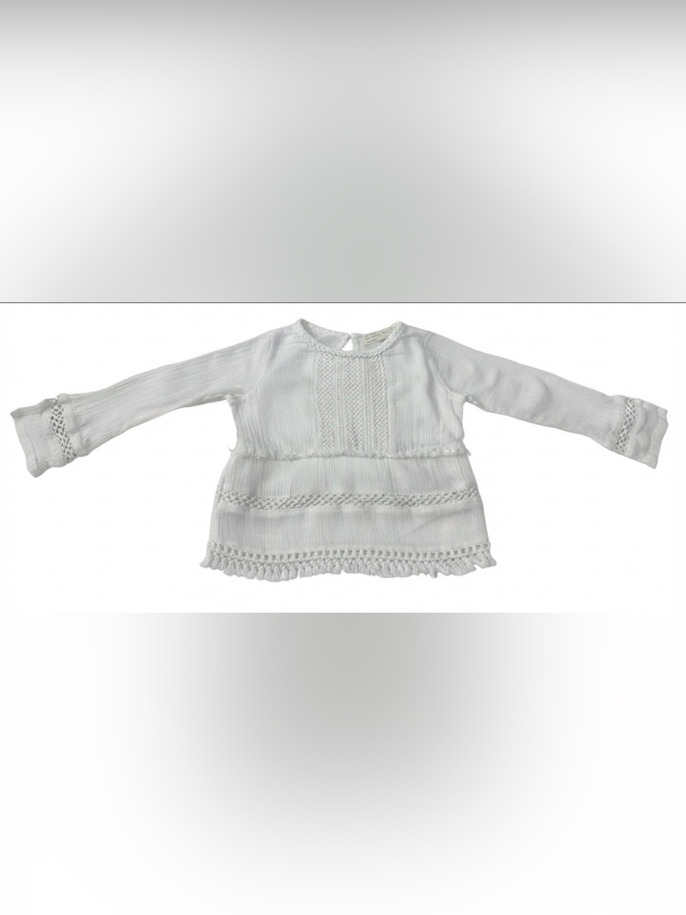Zara girl’s White Boho Crochet Trim Blouse.  Size 4T.